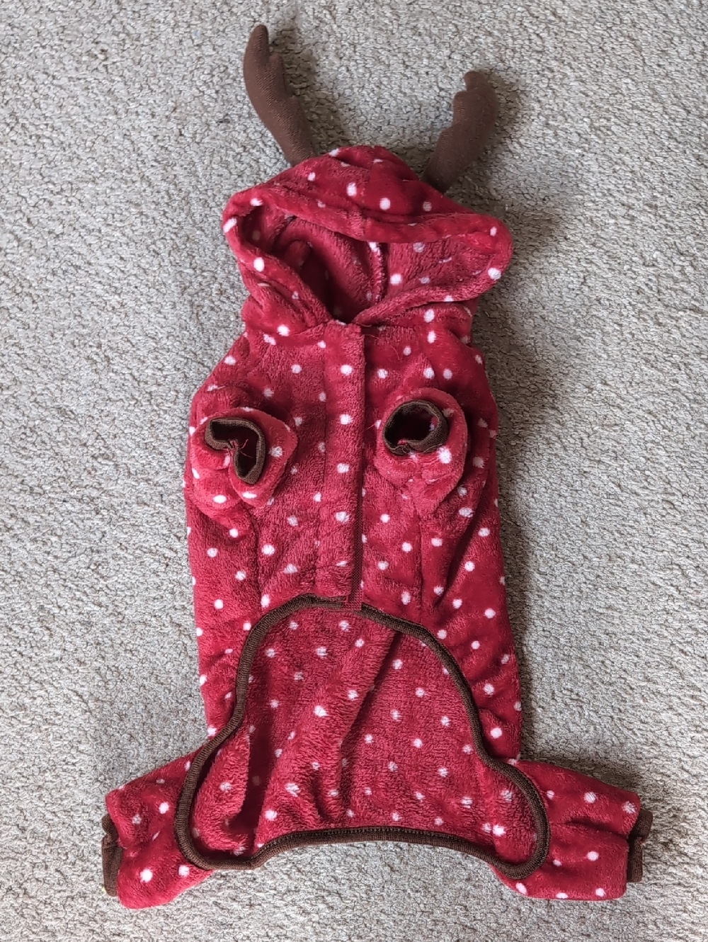 ❤️4/$20 Plush Red Polka-Dot Reindeer Dog Hoodie